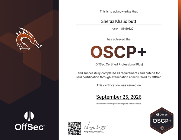 OSCP+ certificate issued to Sheraz Khalid
